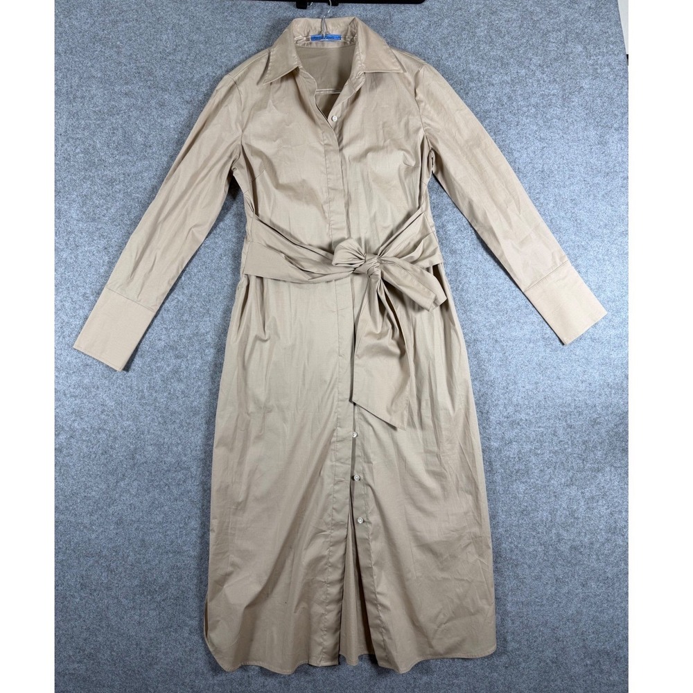 J.McLaughlin Shirt Dress Womens Small Tan Excellent Long Sleeve Belted Midi
